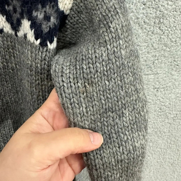 LOFT sweater womens petite‎ small gray nordic fair isle chunky knit mohair cabin - Picture 3 of 7